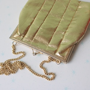 Vintage 1960s Golden Shimmer Clutch Purse with Chain