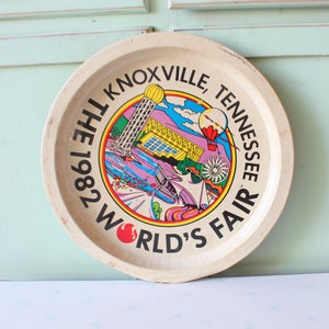 1982 Vintage Knoxville TENNESSEE World Fair Collectible Tin Plate...retro housewares. state. kitschy. serve. novelty. gift. serving. novelty