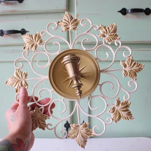 Vintage 1960s Atomic Wall Candlestick Holder: White & Gold Decor