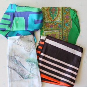 Vintage 1970s Scarf Lot: Atomic Floral Retro Groovy Scarves
