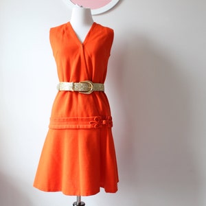 Vintage GROOVY 1970s Dress.....medium large womens.....orange. retro dress. 60s dress. 70s dress. mid century. groovy. vneck. waitress image 1