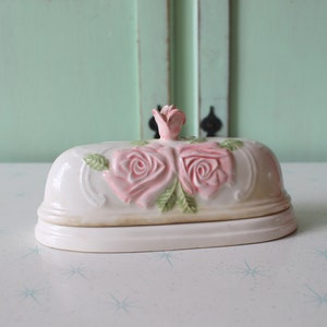 Vintage Rose Butter Dish: 1960s Retro Kitchen Decor
