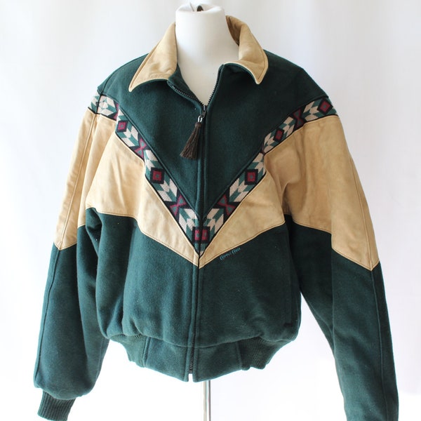 1980s Vintage Hipster Winter Coat...tan. brown. green. retro. unisex. 1980s. 1990s. western. mens. womens. desert. cactus. cowboy. costume
