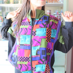 1980s HIP Mesh Jacket...colorful. bright. retro. pink. rainbow. 1980s. 1990s. rad. fun. hipster. womens. swishy. mesh jacket. sporty. unisex