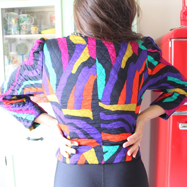 80s 90s vintage RAINBOW Pearl Blazer Jacket.small medium. Indie. Aztèque. Gogo. Solide. Vacances. Mod. Twiggy. Dame. Kooky. Carnaval. retro.crop