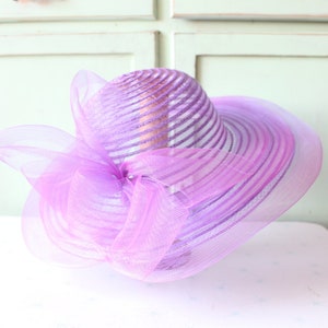 Vintage 80s Purple Straw Hat: Bow Costume Derby