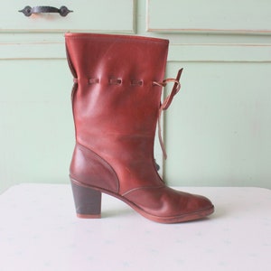 Vintage MOD GIRL Designer Boots.....size 9 womens.....heeled. brown leather. made in USA. designer vintage. leather boots. mod. calf boots image 1