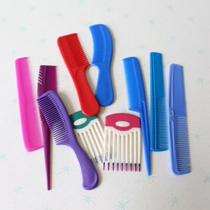 1980s Funky Hair Comb Brush Set......womens. lady. dainty. new old stock. accessories. hair bow. 1980s glam. 80s brushes. colorful combs