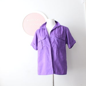 Vintage 80s Purple Silky Blouse - Small Womens