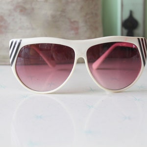 Vintage 80s Sunglasses: White Frame, Striped Detail, Unisex Eyewear
