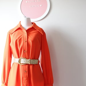 Vintage 70s Orange Collared Dress: Groovy Retro Style, Large
