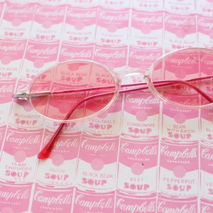 1980s BRIGHT PINK Lens NOS Sunglasses.....retro sunglasses. pink sunglasses. hippie. boho. . hipster. round lens. costume. hip. unisex