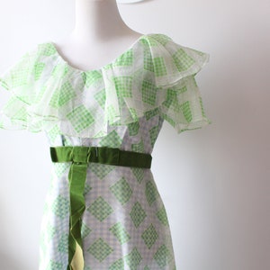 1960s Check Ruffled Maxi Dress: Vintage Glam Gown (Size Small to Medium)