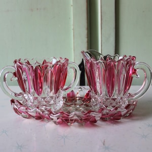 Vintage Mid Century Pink Glass Creamer Set: 1960s Kitchen Decor