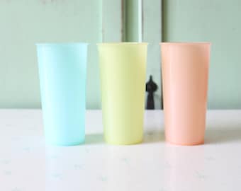 Colorful Plastic Cups Set: 1970s Kitchen Decor
