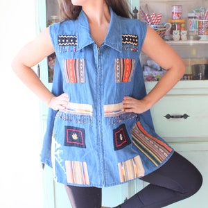 1980s HIPSTER Jean Jacket Vest...biker chic. blue jean jacket. killer. rad. 80s glam. hippie. costume. 90s. novelty. vintage clothing