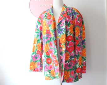 1980s Floral Blazer Jacket...size large. rainbow. colorful. bright. retro. 1980s. rad. fun. floral. womens. business. garden. mens womens