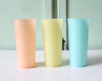 Colorful Plastic Cups Set: 1970s Kitchen Decor