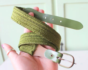 70s 1980s GREEN Olive Womens Belt...retro accessories. colorful. bright. vintage belt. 1980s. mod. braided. small. medium. 70s belt.