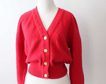 1980s Bright Red Cardigan Sweater......festive. Colorful. - Etsy Canada