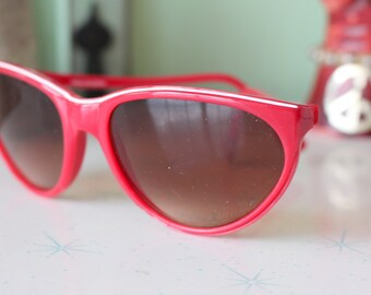 Vintage RED Mod Taiwan ROC 1970s 80s Sunglasses...retro. colorful shades. costume. hipster. nerd. shades. indie. chic. hip. boho. deadstock.