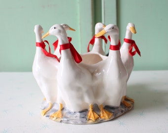 Macetero de cerámica vintage con forma de pato de los años 80: decoración retro kitsch