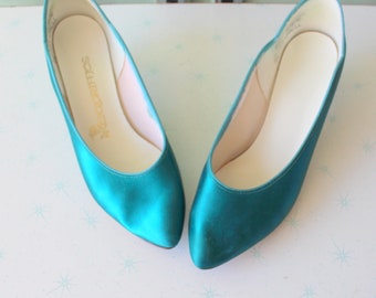 teal satin shoes