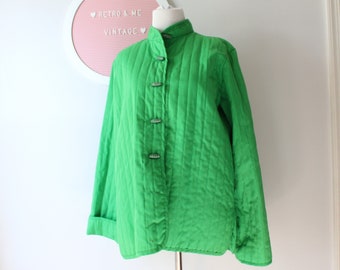 Chaqueta acolchada verde brillante de los años 70 - Abrigo vintage mod mediano