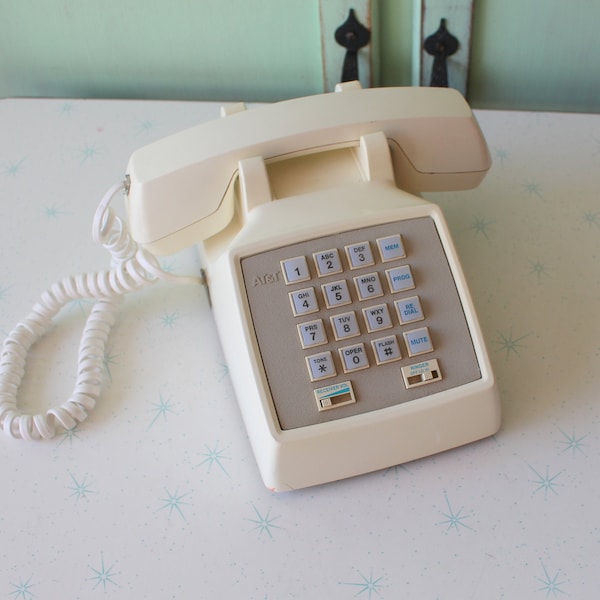 1960s 1970s Creamy White Rotary TELEPHONE...retro. diner. rad. 1960s phone. collectible. rare. atomic. home. kitsch. vintage decor. antique