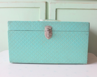1970s Mid Century Blue Sewing Box: Retro Craft Storage