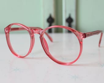 1980s Vintage Pink Glasses Eyewear.....new old stock. classic. groovy. twiggy. mod. retro glasses. librarian. secretary. woodstock. unisex