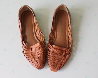 Vintage Woven Leather Flats - Cabin Creek Boho Sandals - Women's Size 6