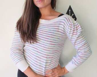 1980s RAINBOW Striped Geometric Sweater...xsmall. small. colorful. bright. retro. unisex. stripes. rainbow. 1980s sweater. rad. fun