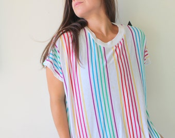 1990s RAINBOW Rad Hipster Tee...large. colorful. 80s 90s clothing. killer shirt. psychedelic. cotton tee. boho. hippie. retro. 90s clothing