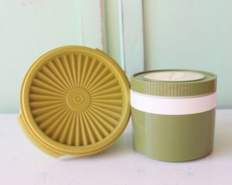 Vintage Tupperware Stackable Retro Set of 2....lime. bright. 1970s. 1960s. kitsch. serving. sugar. rice. coffee. made in usa