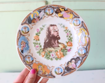 Vintage Jesus Religious Plate: 7.5" Collectible Japan Decor