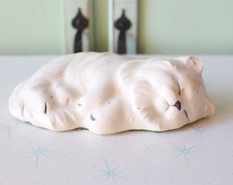 Vintage wit beeldje Kitty: retro kattenliefhebber decor