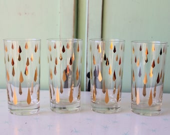 Set of 4 Vintage 1970s Atomic Gold Rain Juice Glasses