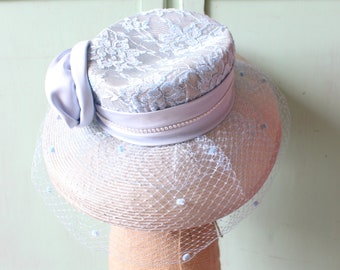 Vintage Peach Straw Pillbox Hat: 1960s Ribbon Tulle