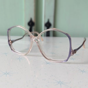 Vintage JACKIE O Glasses....big. purple. clear. new old stock. classic. groovy. twiggy. mod. retro glasses. librarian. secretary. woodstock