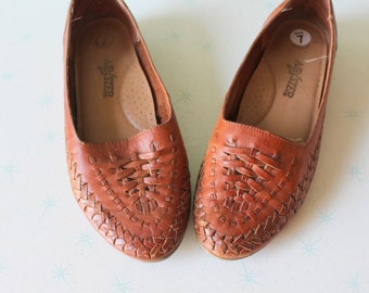 Vintage 80s Woven Leather Loafer Sandals - Size 7