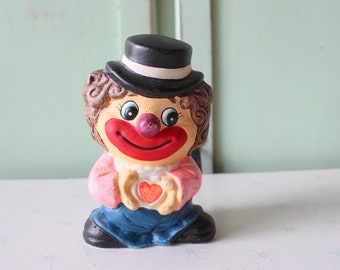 Statuetta retrò in ceramica da clown anni '80: decorazione da circo vintage