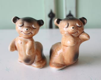 Vintage Keramik Bär Salz und Pfefferstreuer: Bezauberndes Kitsch Dekor