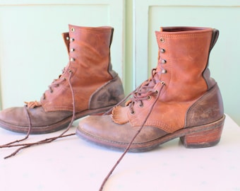 Vintage Tassled Leather Cowboy Boots - Camel Brown - Women's 9-9.5