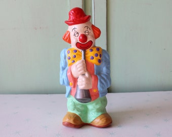 Statuetta retrò in ceramica da clown anni '80: decorazione da circo vintage