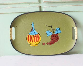 Vintage Olive Green Serving Tray: 1960s Retro Kitchen Decor (18x12)