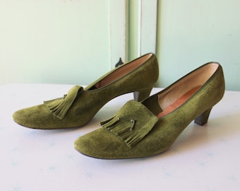 1960年代 オリーブグリーン スエード ローファーヒール - サイズ8.5