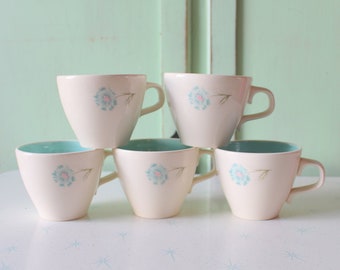Vintage Retro Coffee Mug Set of 5: Floral USA Made
