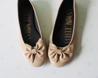 Vintage Sam and Libby Pink Leather Flats with Bow (Womens Size 8)