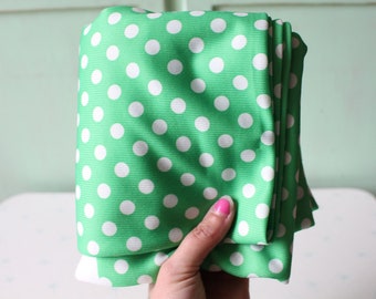 Green Polka Dot Fabric: 1.25 Yards Retro Poly